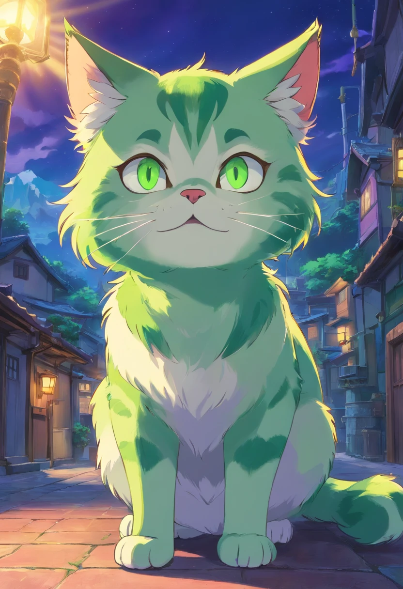 drawing of a cat with green eyes and a green tail, professional furry drawing, some green and purple, an feral cat, feral cat, demon cat, purple cat, fursona art, furry mawshot art, furry art!!!, toxic cat, cat from the void, weirdcore voidpunk fursona, colored sketch, angry cat, feral art