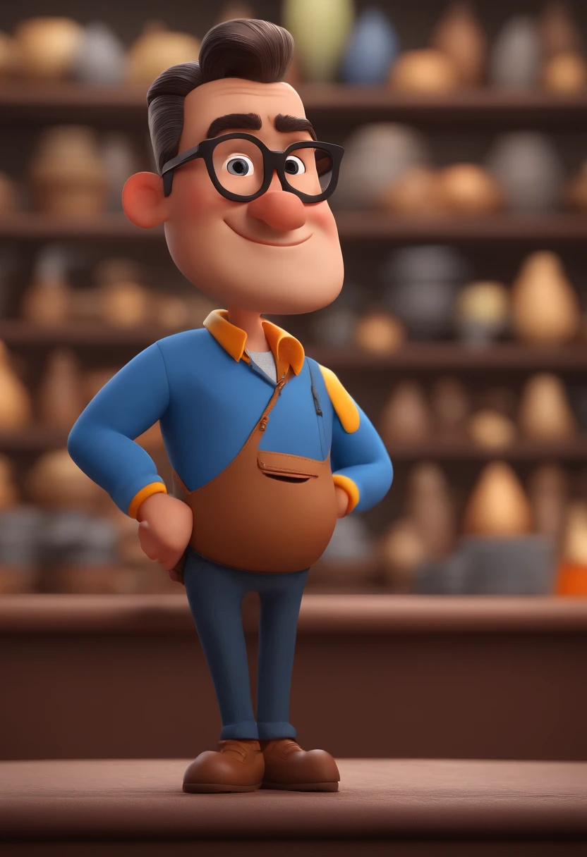 Cartoon character of a man with black glasses and a blue shirt, animation character, Caractere estilizado, animation style rendering, 3D estilizado, Arnold Maya render, 3 d render stylized, toon render keyshot, Personagem 3D, Personagem 3D, 3d rendering stylized, 3 d character render, personagem de desenho animado, Personagem de close up, Pose de personagem,  (Estilo Pixar) (master part:1.2) (Bokeh) (best quality) (pele detalhada) (textura detalhada) (8k) (argila) (Cinematic lighting) (foco nítido