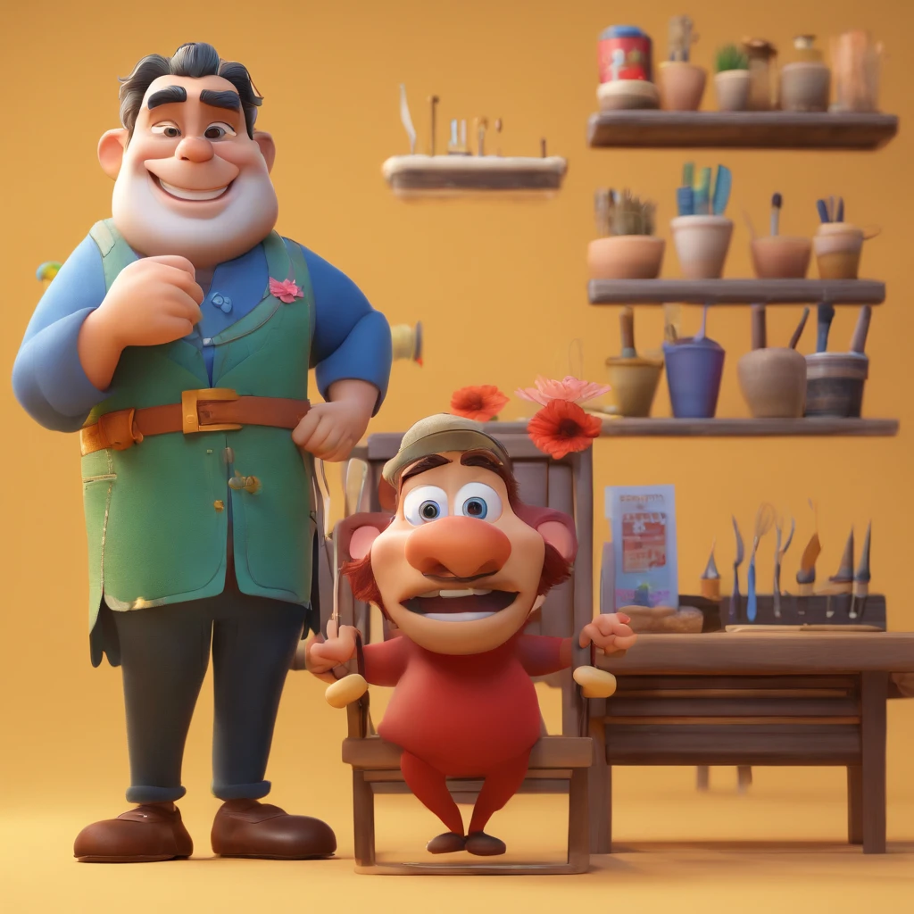 Crie um cartaz inspirado na Disney Pixar com o personagem sendo um homem descendente de japoneses com cavanhaque de cabelos curtos arrepiado , in a nail salon