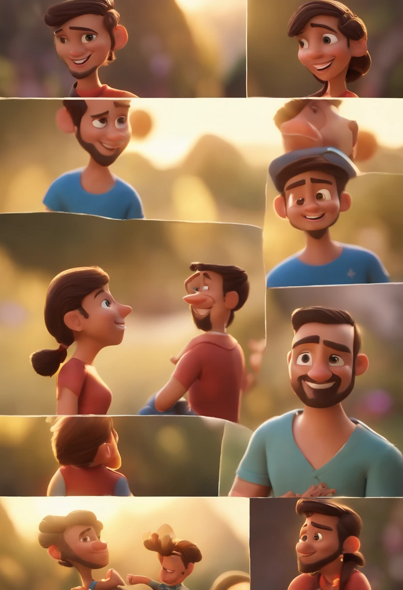 Garoto, estilo disney, tom de pele: claro:  Cabelo: marrom escuro, liso, curto, penteado para o lado direito. camisa: social, Cor azul. Fundo: Gray and white gradient,Comemorando, Hands raised, sorrindo, feliz, (estilo pixar) (obra-prima:1.2) (bokeh) (melhor qualidade) (pele detalhada) (textura detalhada) (8k) (claymation) (cinematic lighthing) (foco nítido