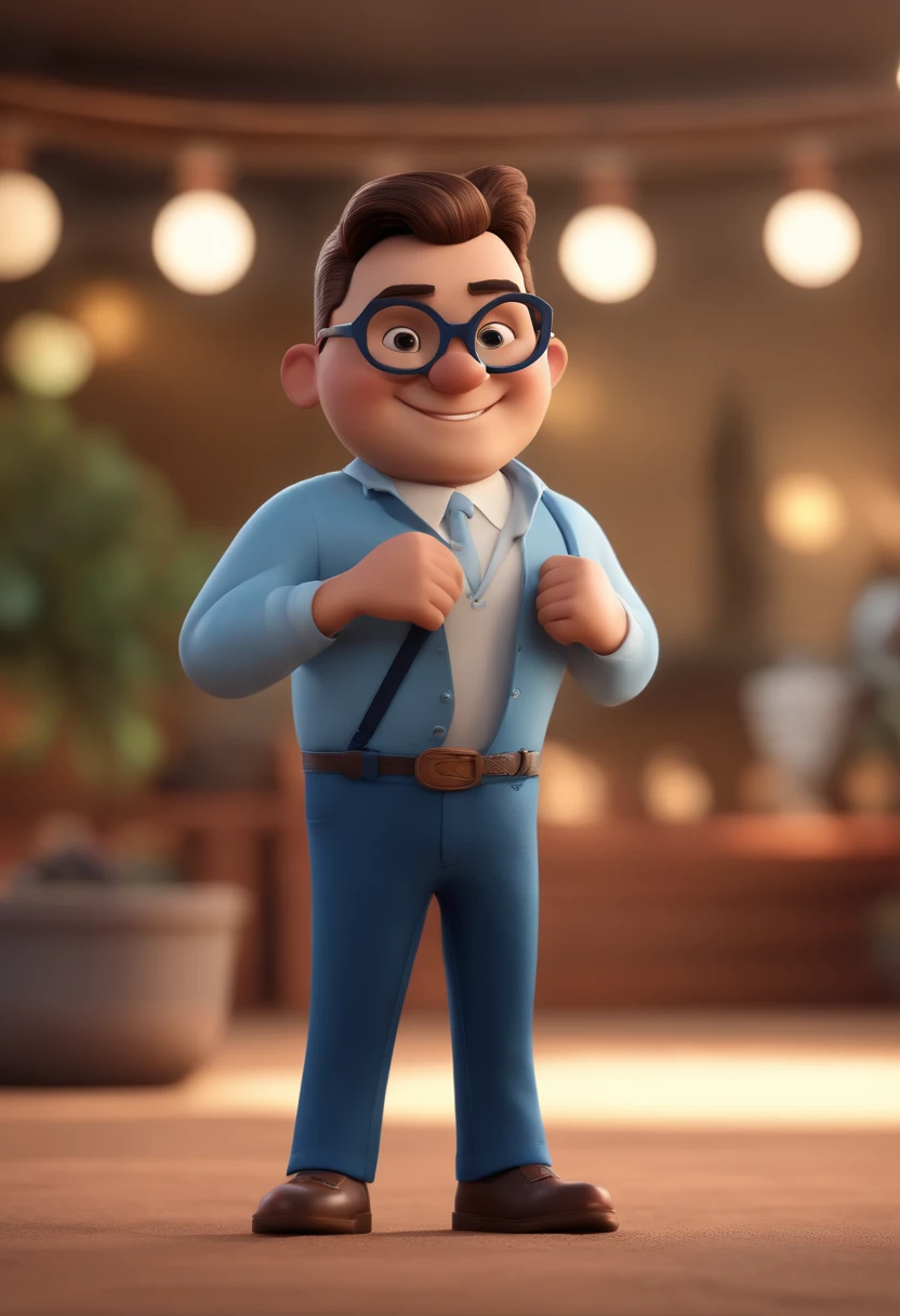 Cartoon character of a man with black glasses and a blue shirt, animation character, Caractere estilizado, animation style rendering, 3D estilizado, Arnold Maya render, 3 d render stylized, toon render keyshot, Personagem 3D, Personagem 3D, 3d rendering stylized, 3 d character render, personagem de desenho animado, Personagem de close up, Pose de personagem, (Estilo Pixar) (master part:1.2) (Bokeh) (best quality) (pele detalhada) (textura detalhada) (8k) (argila) (Cinematic lighting) (foco nítido