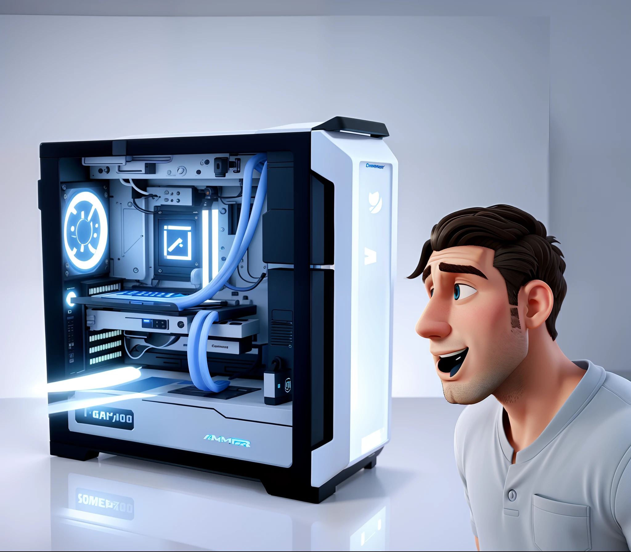 computador gamer, homem impressionado, alta qualidade, best quality
