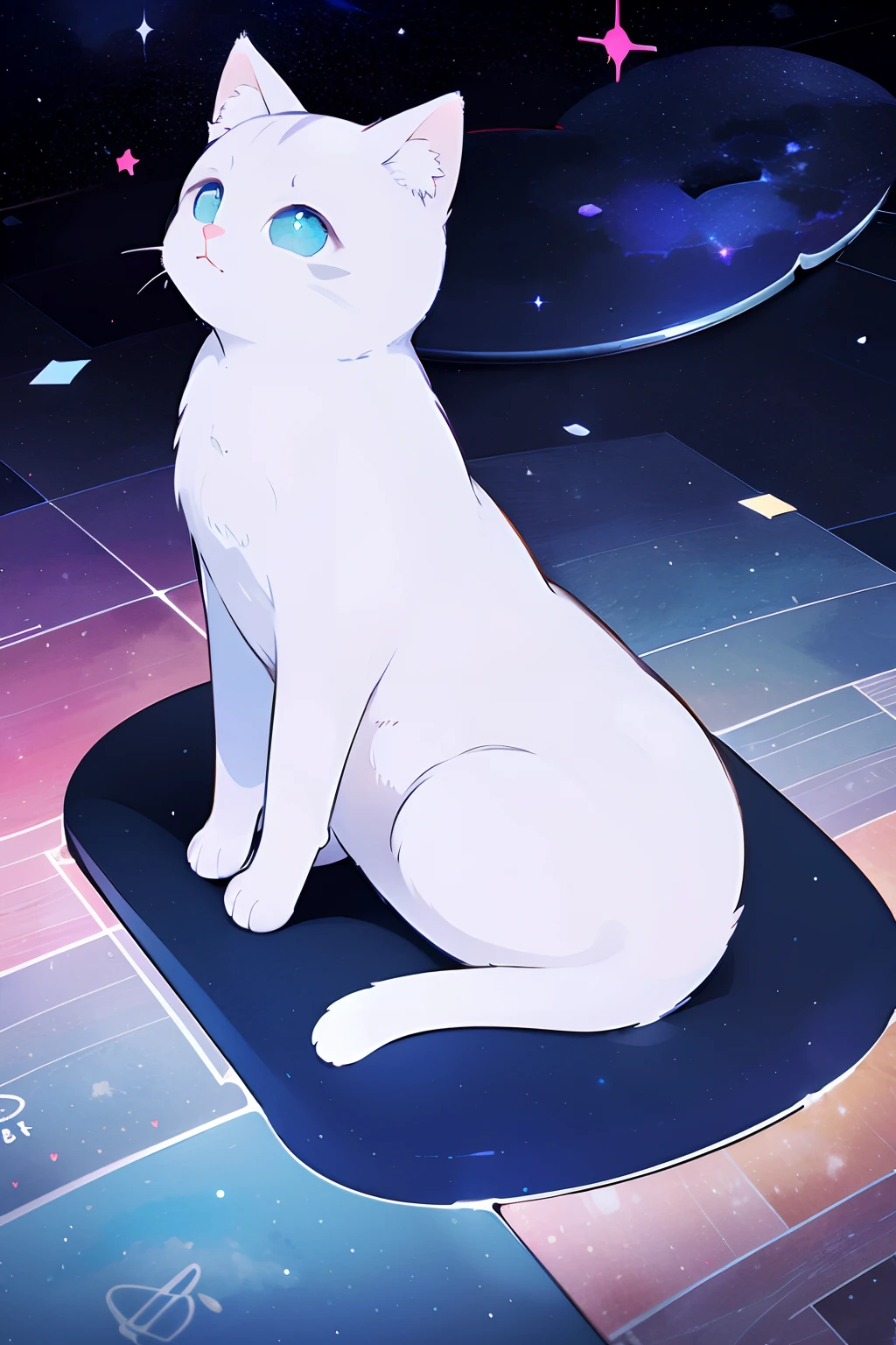eine Katze，cosmic starry sky，adolable，love heart，Solitude