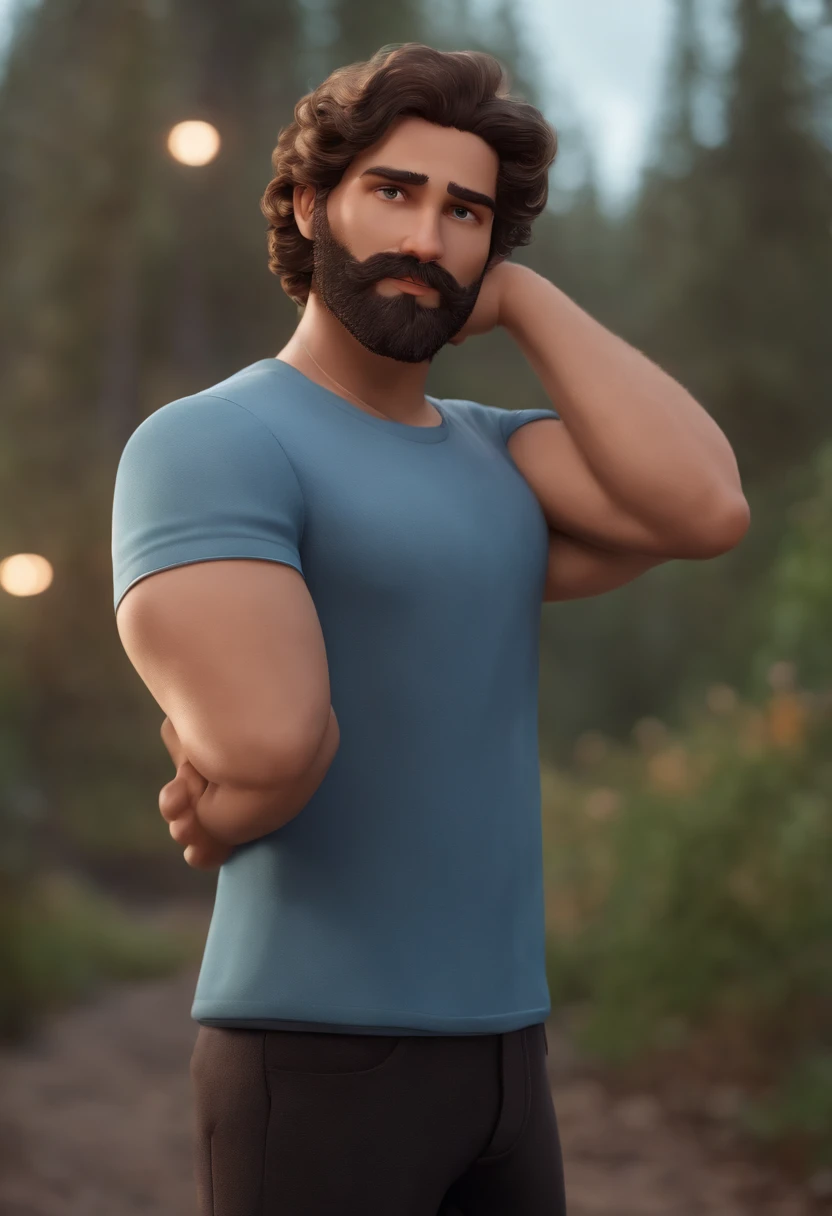 Image of a man with short wavy hair and beard for a story in a YouTube video in Pixar format, He's the little allabester, He's the class leader, He's outgoing, Playful and gets up for a lot of things.