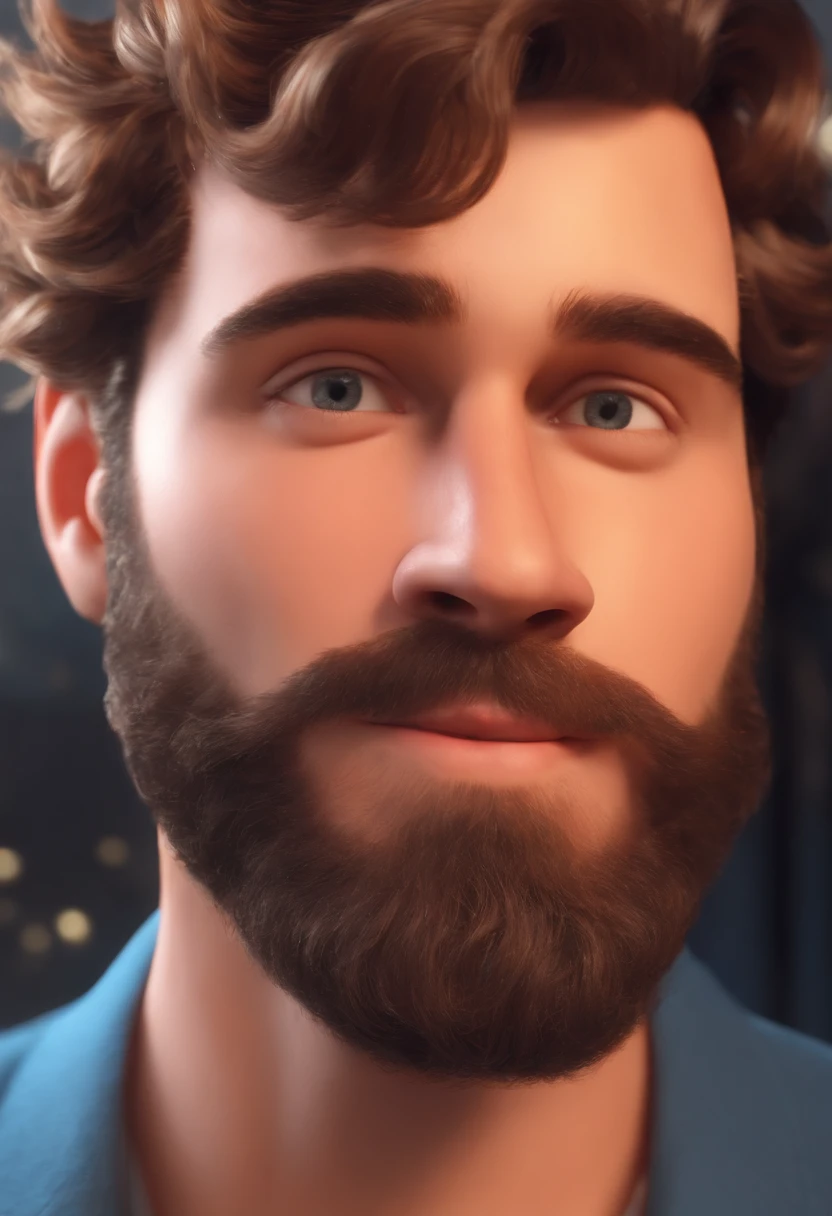 Image of a man with short wavy hair and beard for a story in a YouTube video in Pixar format, He's the little allabester, He's the class leader, He's outgoing, Playful and gets up for a lot of things.