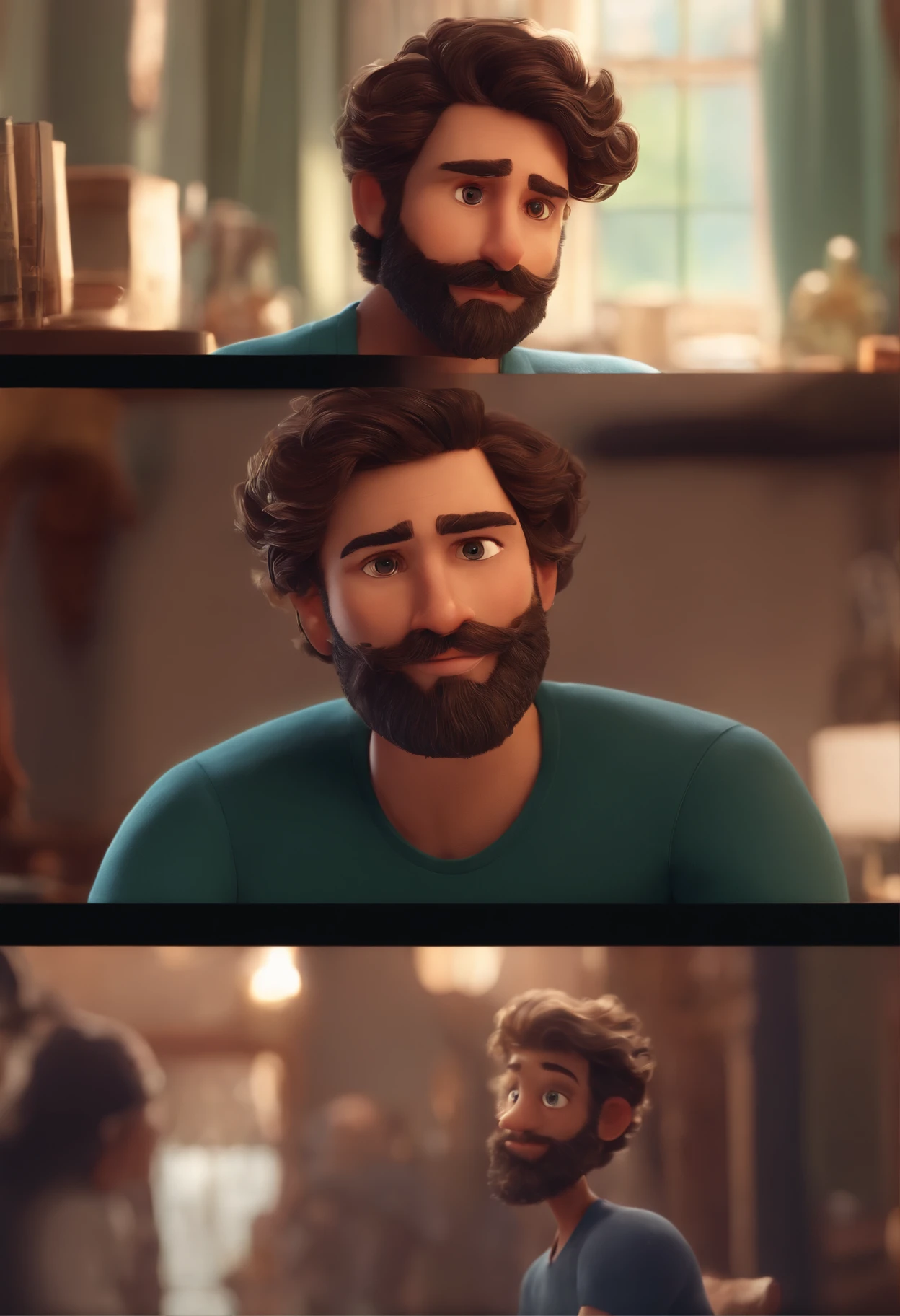 Image of a man with short wavy hair and beard for a story in a YouTube video in Pixar format, He's the little allabester, He's the class leader, He's outgoing, Playful and gets up for a lot of things.