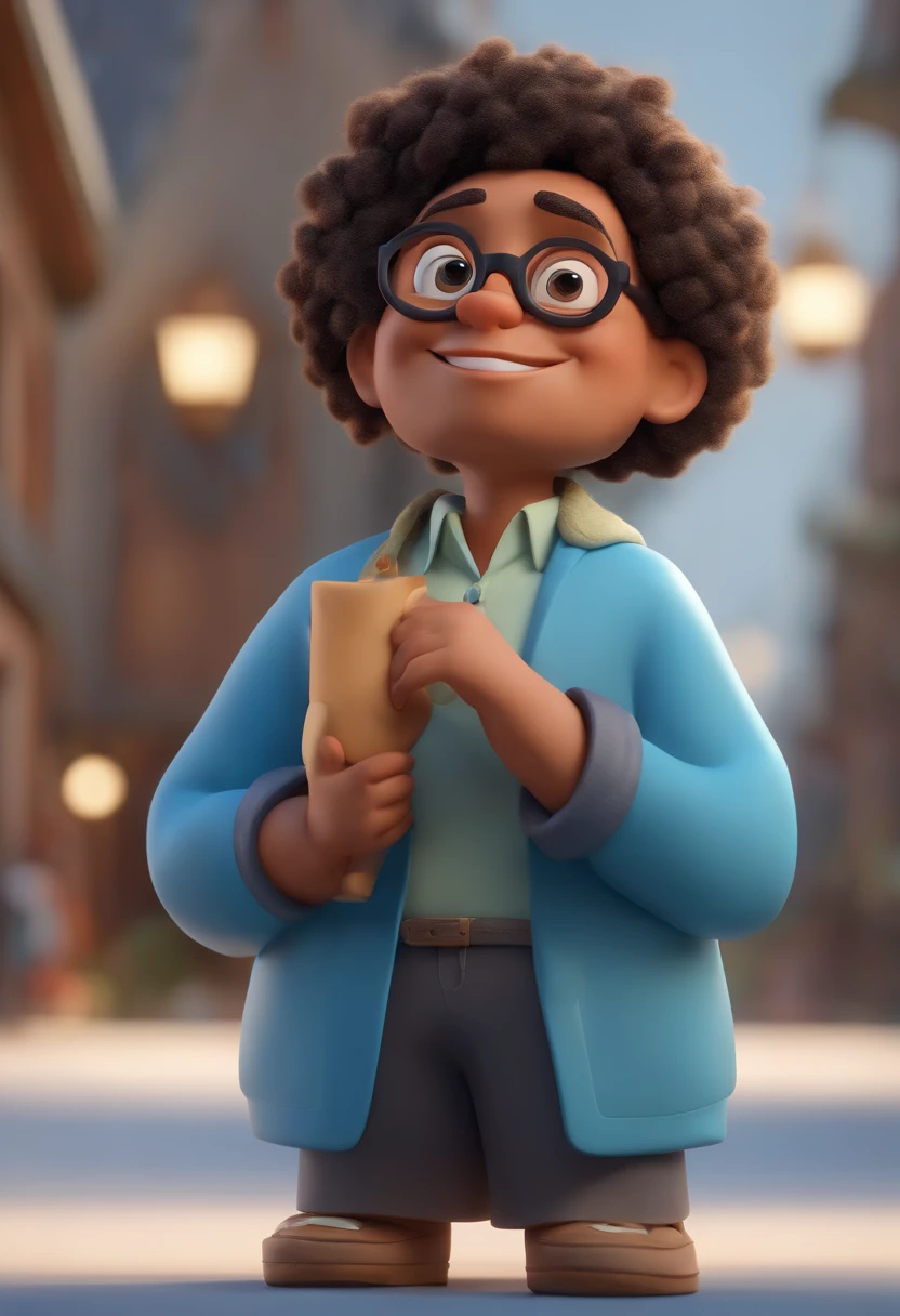 Cartoon character of a man wearing black glasses and a blue shirt, um personagem animado, Caractere estilizado, animation style rendering, 3D estilizado, Arnold Maya render, 3 d render stylized, toon render keyshot, Personagem 3D, Personagem 3D, 3d rendering stylized, 3 d character render, personagem de desenho animado, Personagem de close up, Pose de personagem, (Estilo Pixar) (master part:1.2) (Bokeh) (best quality) (pele detalhada) (textura detalhada) (8k) (argila) (Cinematic lighting) (foco nítido，Senta e vaza a parte superior do corpo