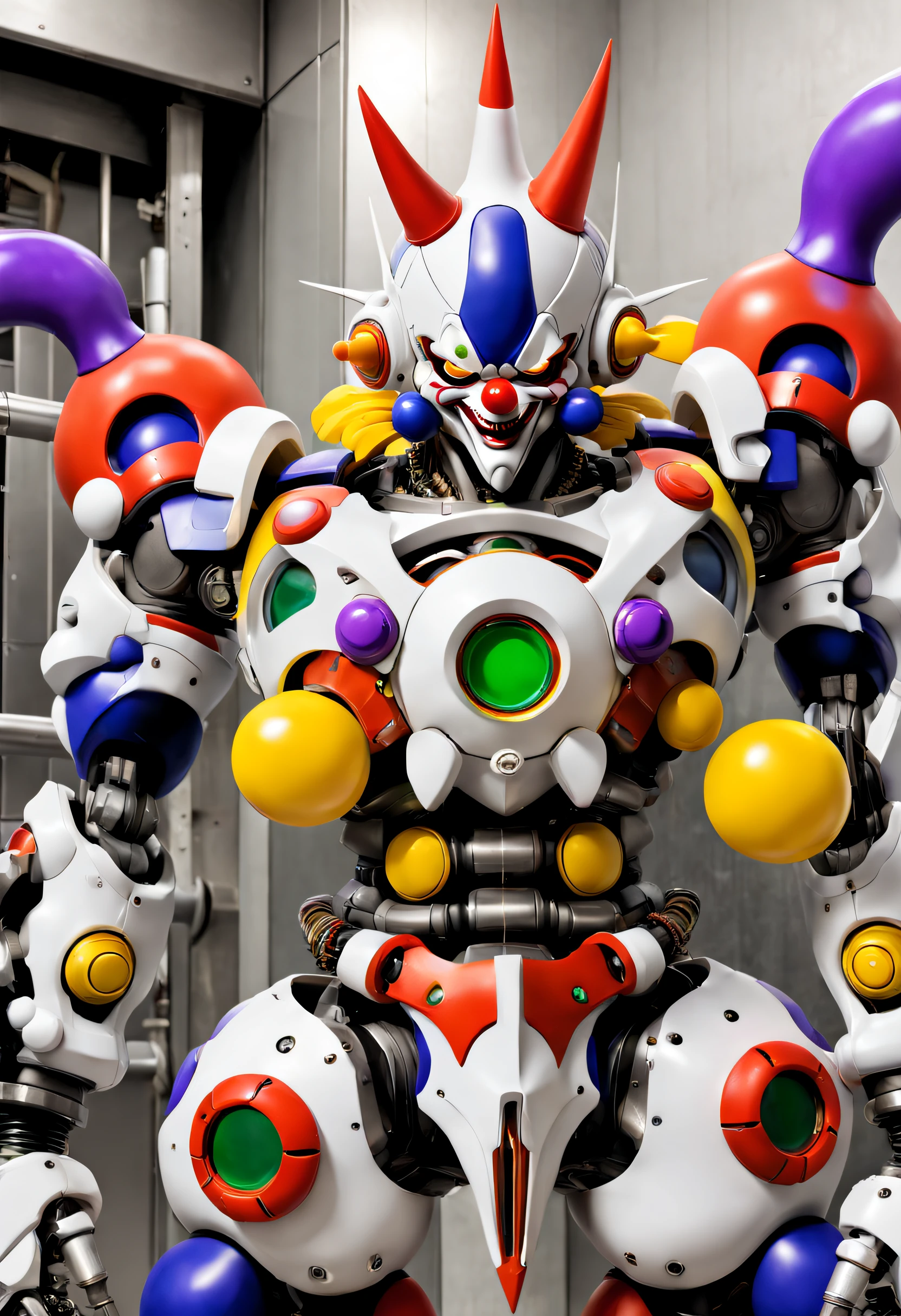 A mecha wearing a clown mask,Mechanical joints