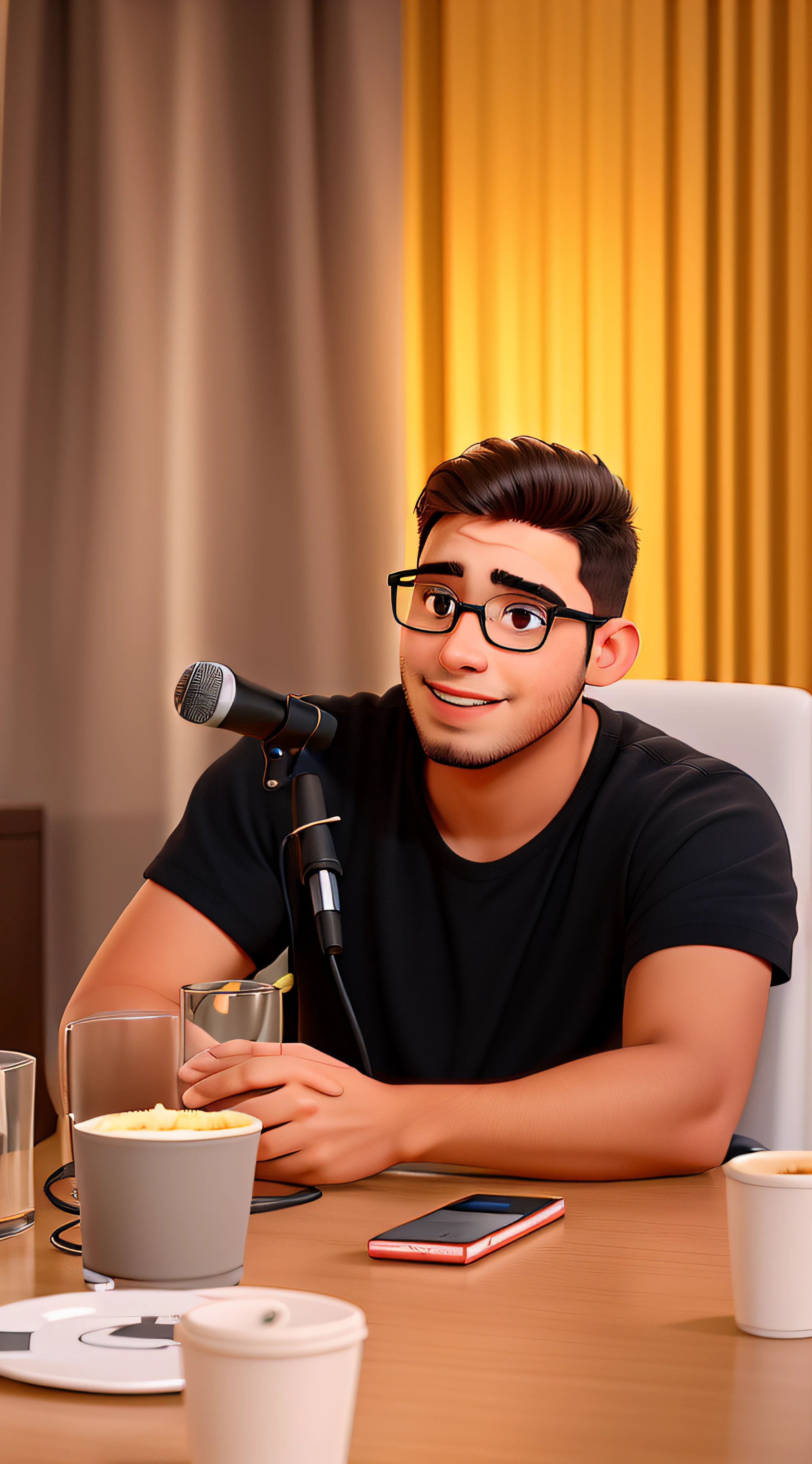 um jovem apresentando um podcast