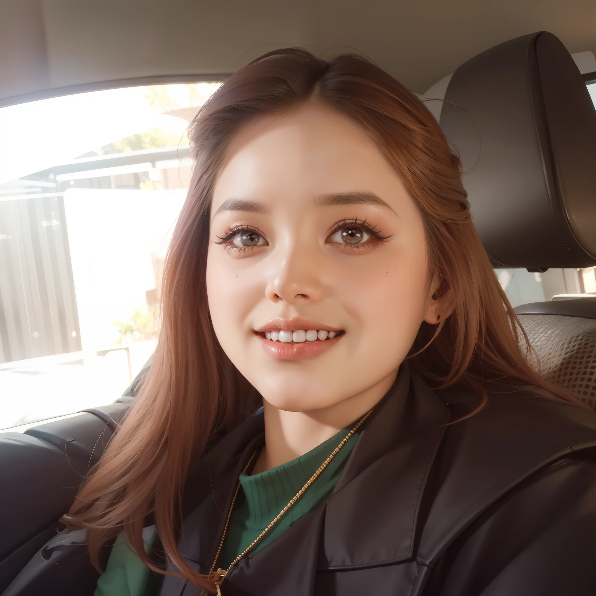 cabelos castanhos longos，perto do rosto，Big eyed Chinese girl with lipstick on lips, Estilo de cena realista, Laranja claro e marrom claro, i can't believe how beautiful this is, Estilo Pixar,  Estilo Pixar, Estilo Pixar, Estilo Pixar,Branco claro e rosa escuro, personagem de desenho animado