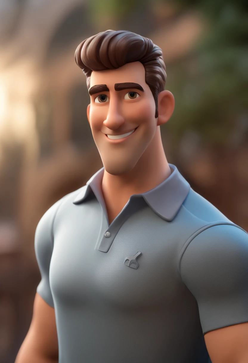 Personagem de desenho animado de um homem e uma camisa polo azul marinho, sem cabelo, Com barba cavanhaque, animation character, Caractere estilizado, animation style rendering, 3D estilizado, Arnold Maya render, 3 d render stylized, toon render keyshot, Personagem 3D, Personagem 3D, 3d rendering stylized, 3 d character render, personagem de desenho animado, Personagem de close up, Pose de personagem, (Estilo Pixar) (master part:1.2) (Bokeh) (best quality) (pele detalhada) (textura detalhada) (8k) (argila) (Cinematic lighting) (foco nítido