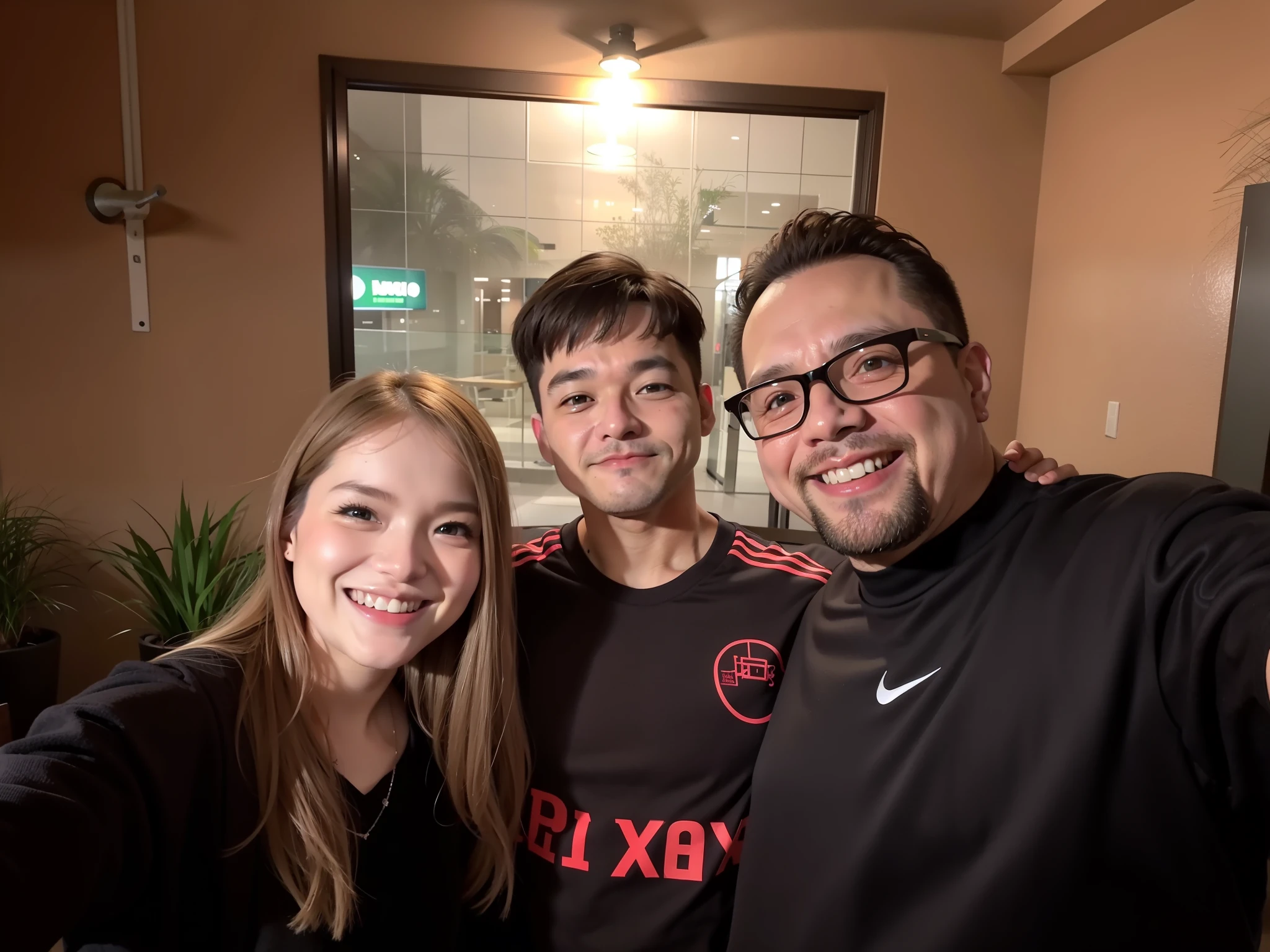 There's a man and a woman taking a selfie with their son