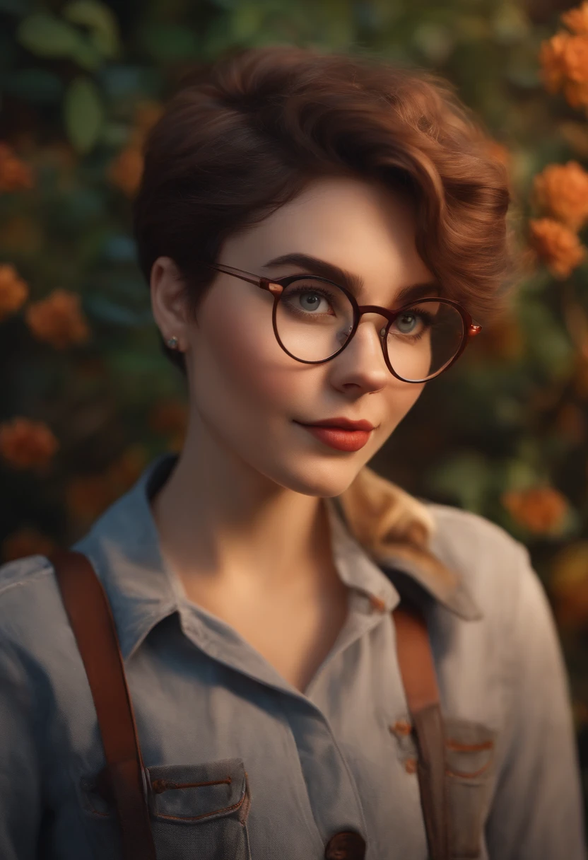 Towards a Lacing Workshop, 25-year-old woman with short hair and glasses in Disney Pixar style