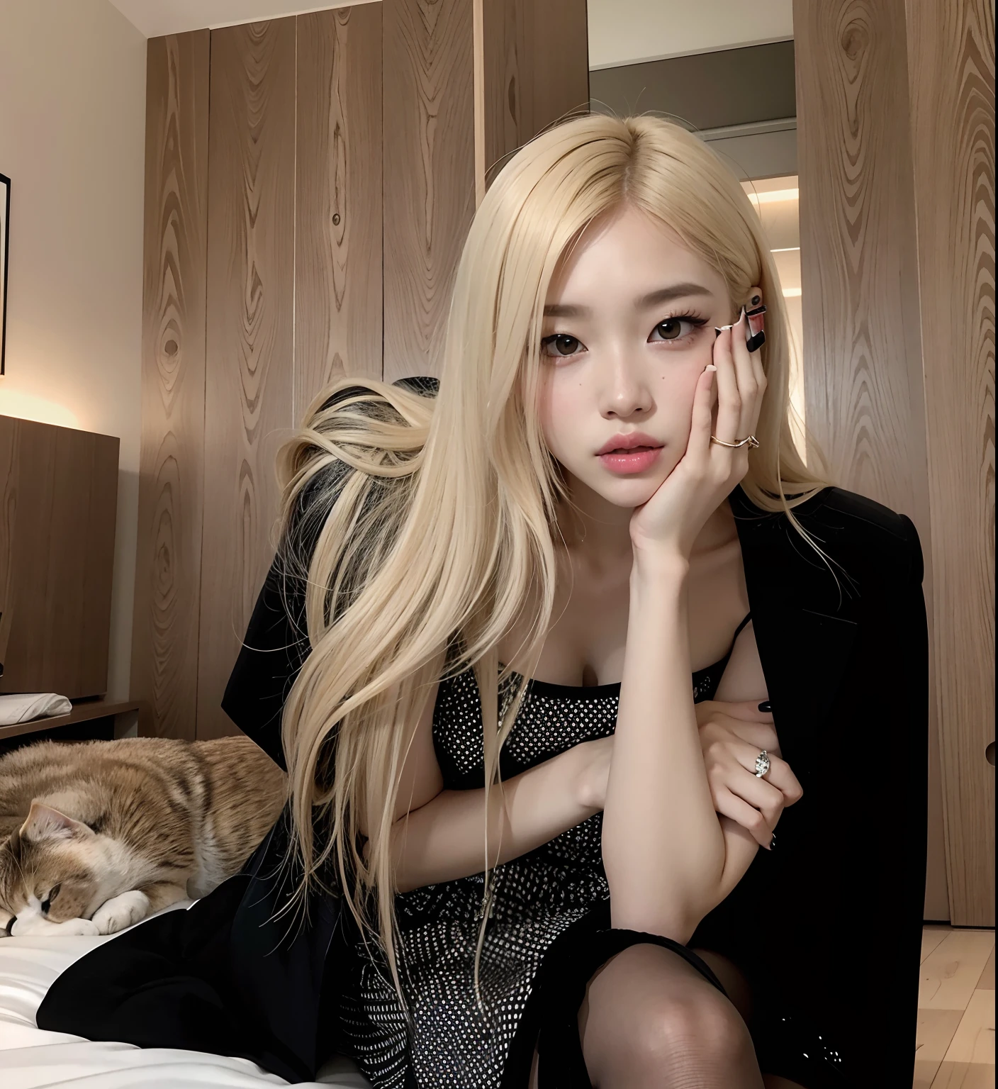 Blonde woman sitting on a bed with her hand on her face, Parque Roseanne do Blackpink, Retrato de Jossi de Blackpink, jossi do blackpink, jia, Jinyoung Canela, Retrato Jisoo Blackpink, com cabelos longos brancos, Jisoo do Blackpink, com longos cabelos brancos, jisoo do blackpink, Heonhwa Choe, com longos cabelos loiros, Sha Xi, Artista coreano
