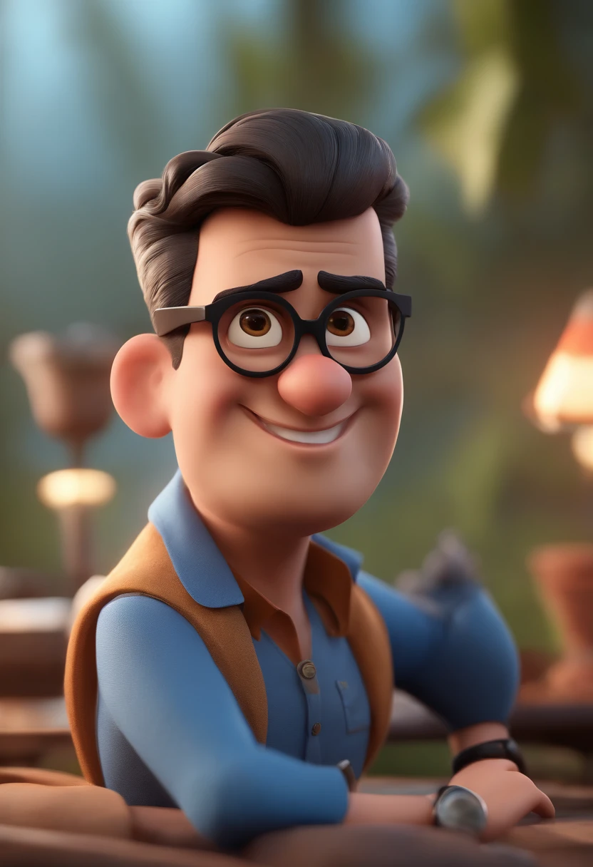 Cartoon character of a man with black glasses and a blue shirt, animation character, Caractere estilizado, animation style rendering, 3D estilizado, Arnold Maya render, 3 d render stylized, toon render keyshot, Personagem 3D, Personagem 3D, 3d rendering stylized, 3 d character render, personagem de desenho animado, Personagem de close up, Pose de personagem, (Estilo Pixar) (master part:1.2) (Bokeh) (best quality) (pele detalhada) (textura detalhada) (8k) (argila) (Cinematic lighting) (foco nítido