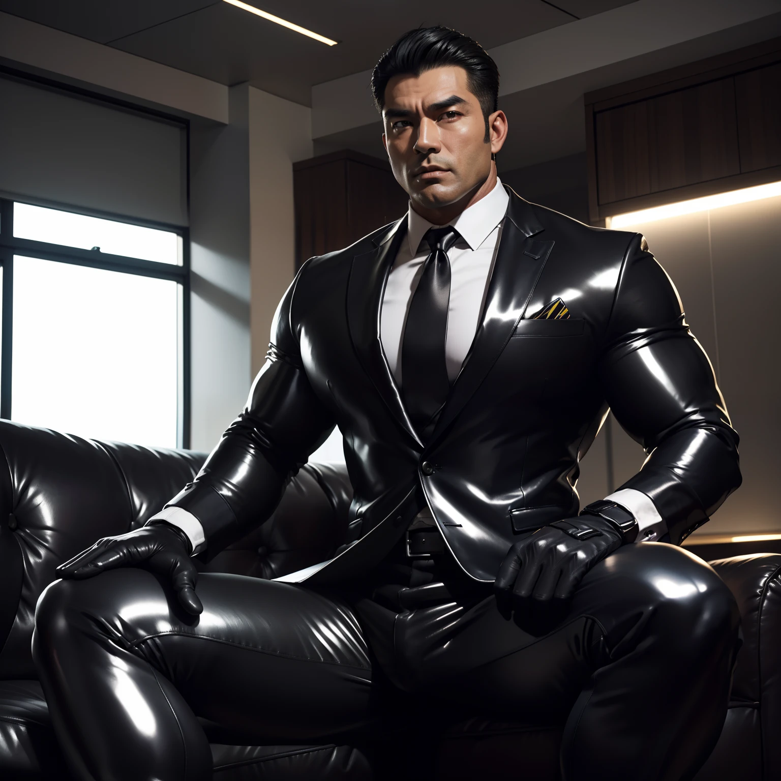 30 years old,daddy,"shiny suit ",Dad sat on sofa,k hd,in the office,"big muscle", gay ,black hair,asia face,masculine,strong man,the boss is,handsome,sex,leather gloves,lecherous dad,look straight ahead,"dad is handsome","gay dad","handsome","raise your hand"