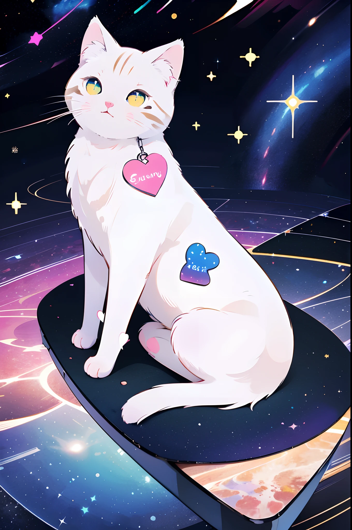eine Katze,cosmic starry sky,adolable,love heart,Solitude