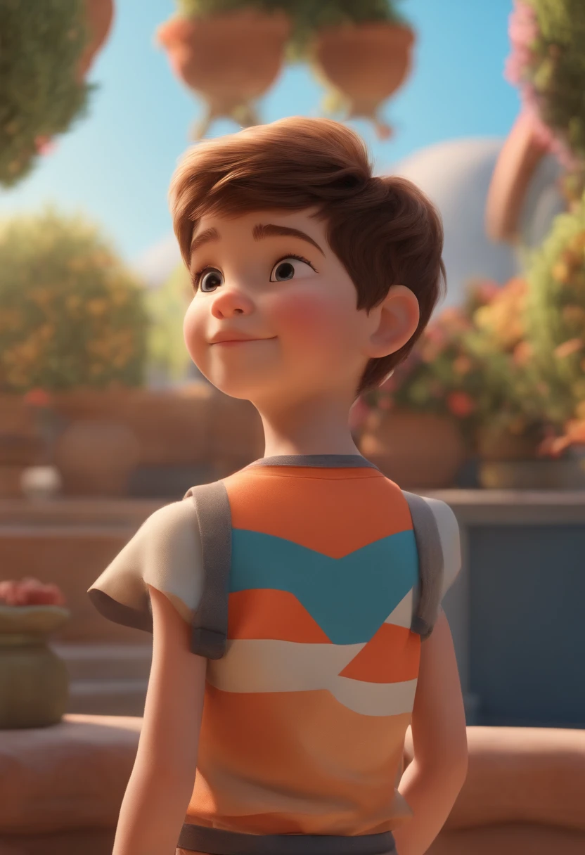a happy cute standing short hair, vestindo uma fantasia espacial, , fundo branco, barnet, tom, Estilo Pixar, ..3d, desenhos animados, rosto detalhado, asymmetrical 16k