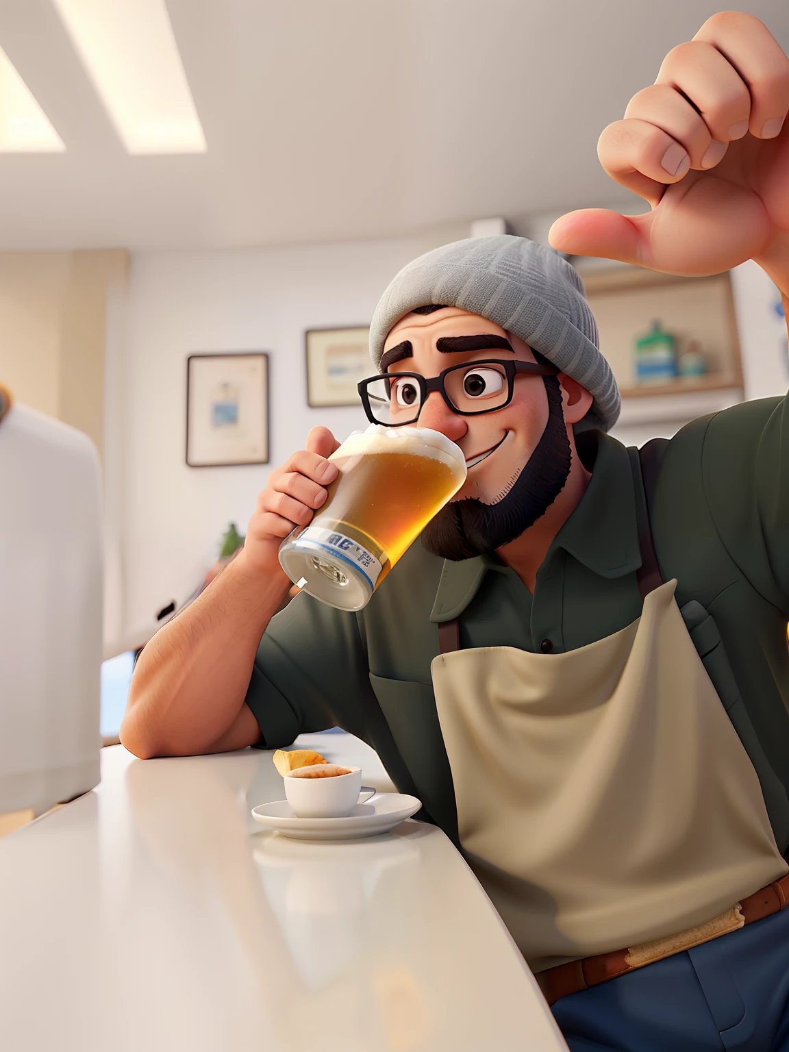 homem tomando um cerveja em um lugar na praia