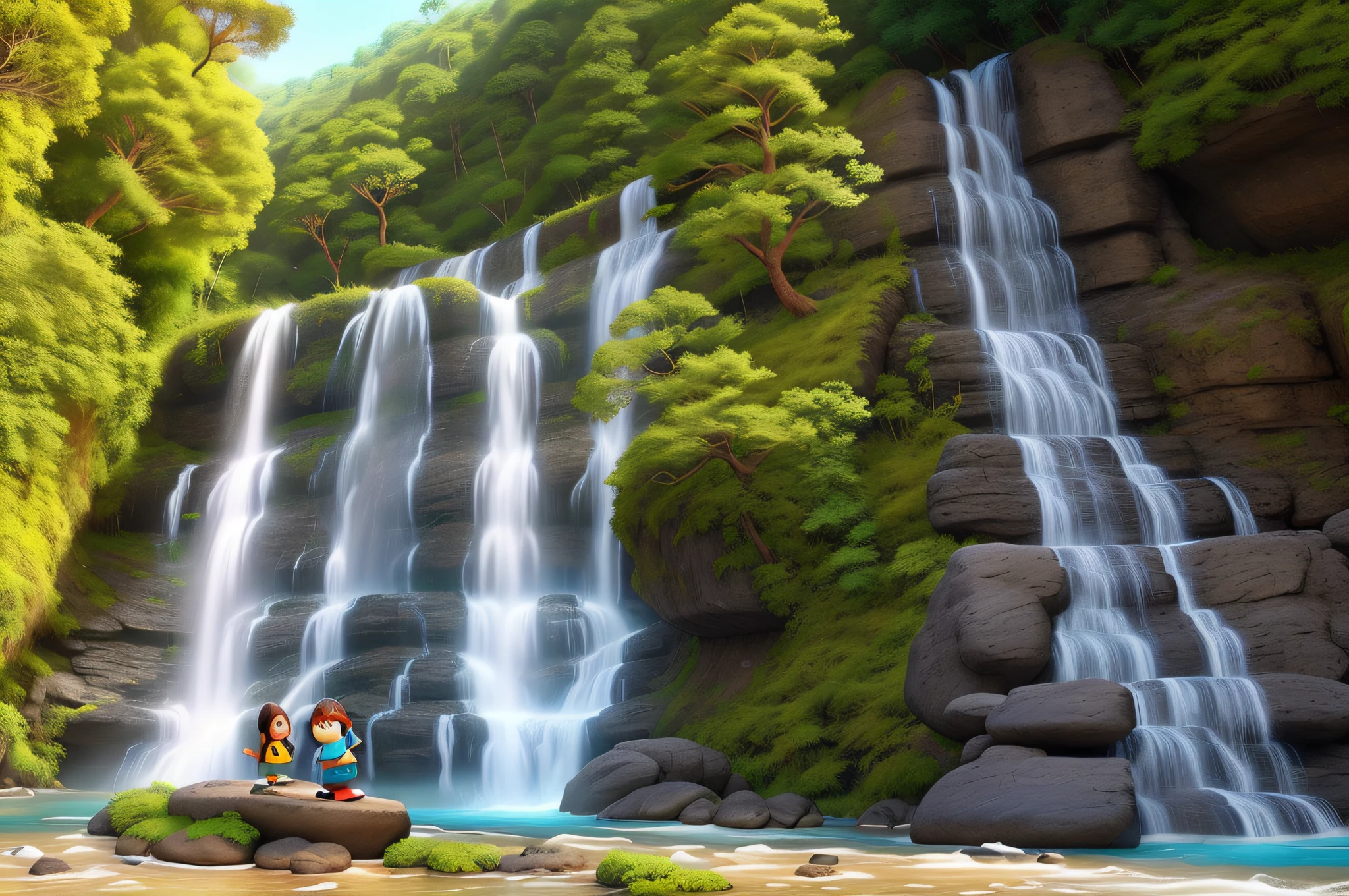 Uma cachoeira estilo disney pixar, alta qualidade, melhor qualidade