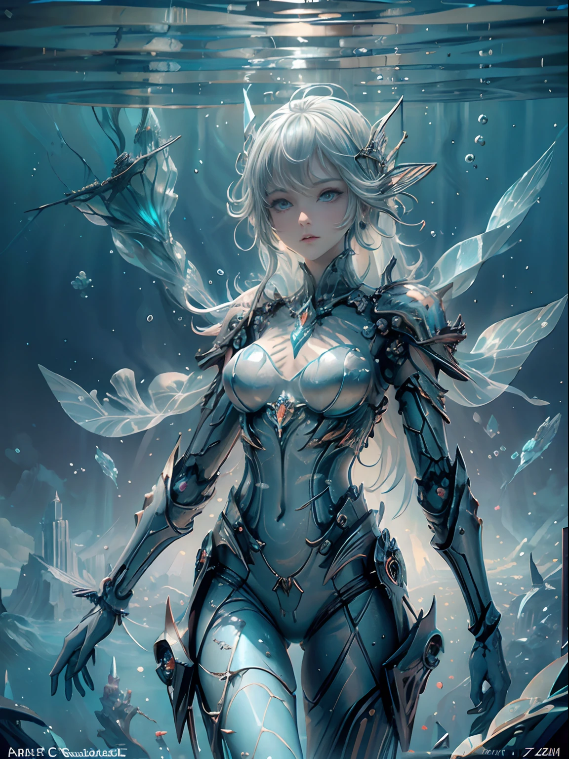 ((Need)), ((tmasterpiece)), (Detailed)),Futuristic translucent ethereal queen of the sea,Futuristic city and futuristic wonderland against the backdrop of the deep sea,mechanical joints,Colorful Rainbow,16k,UHD resolution,simple composition,Anatomy is correct,Surreal Dreams,Surreal fantasy art,Epic Digital Fantasy Art Style,The germ of art, Broken glass, ((bubbly underwater scenery)) The radiant octane rating is very detailed