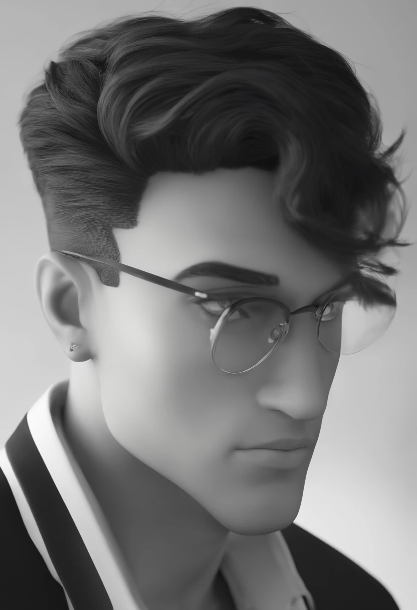 personagem estilo Pixar Disney 3D,  masculino, banco, olhos castanhos claros, cabelo preto liso, 1,80 de altura, com terno preto,