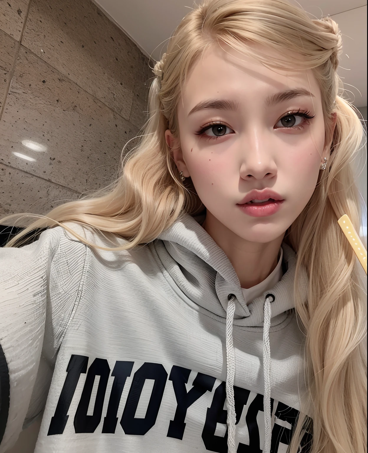 Blonde girl with long hair holding a toothbrush in her hand, Parque Roseanne do Blackpink, jossi do blackpink, Retrato de Jossi de Blackpink, jennie blackpink, her hair is white, Lalisa Manoban do Blackpink, Jaeyeon Nam, Shikami, com capuz, Lalisa Manobal, Heonhwa Choe, sem maquiagem