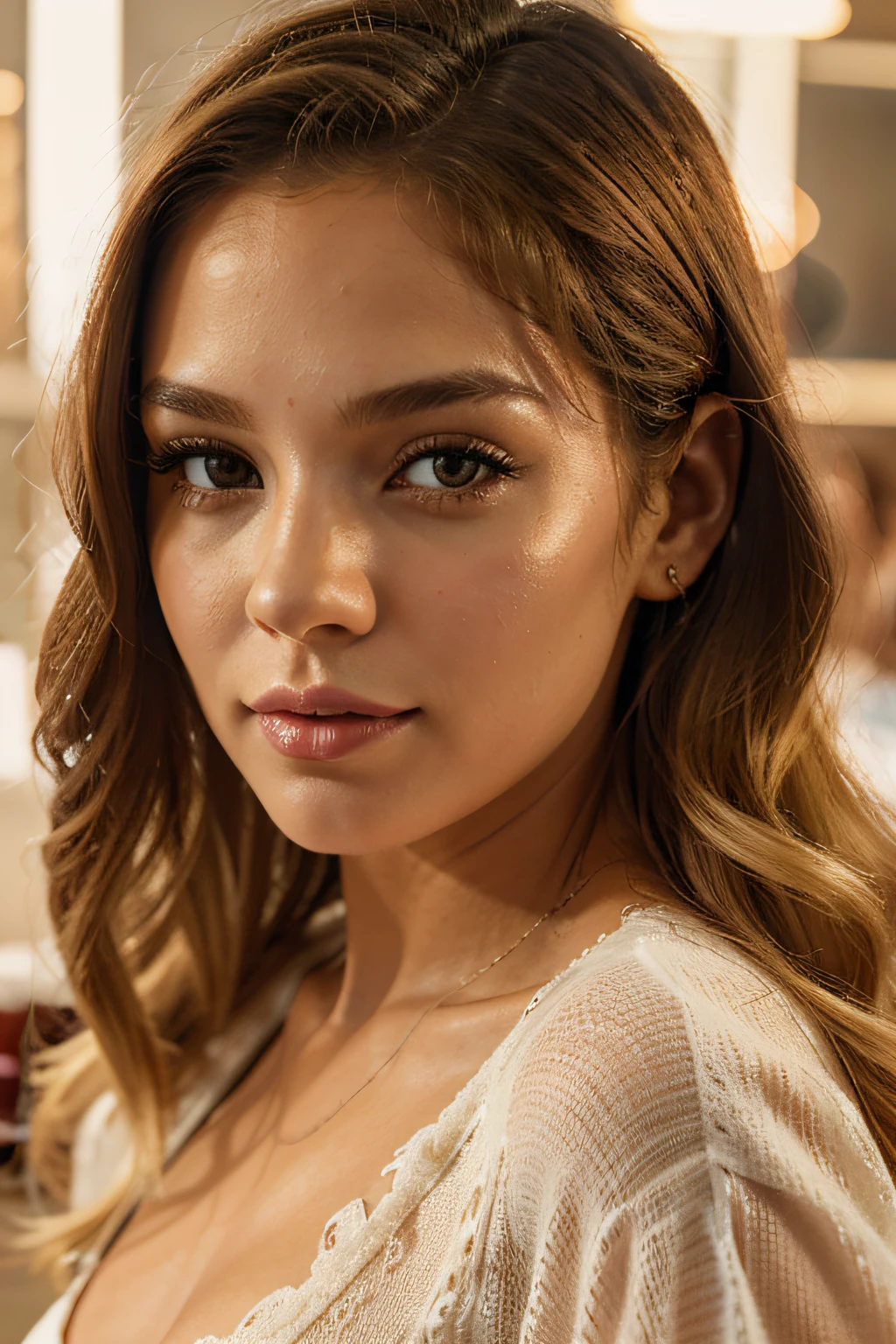 a close up of a woman with freckles on her face, pokimane, portrait sophie mudd, madison beer girl portrait, kailee mandel, soft devil queen madison beer, madison beer, :: madison beer, brown hair and large eyes, gorgeous latina face, dark brown hair and tan skin, girl with brown hair, with freckles, bronze brown hair, chloe bennet