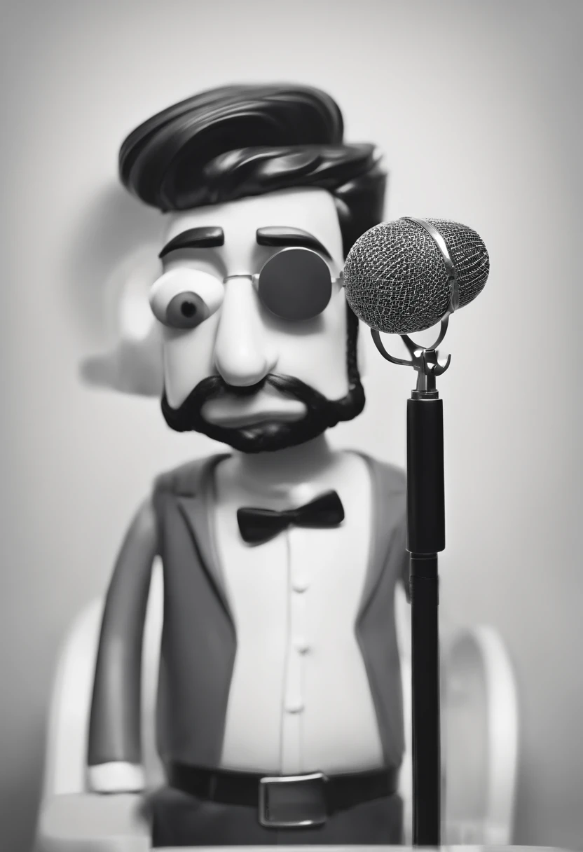 um homem, em breve, barba curta, olhos castanhos, com fones de ouvido, A music studio in the background, Imagem no estilo Pixar, Estilo de filme animado 3D, Disney, camiseta preta