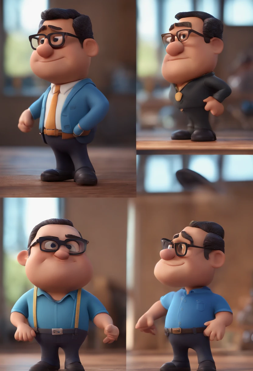 Cartoon character of a man with black glasses and a blue shirt, animation character, Caractere estilizado, animation style rendering, 3D estilizado, Arnold Maya render, 3 d render stylized, toon render keyshot, Personagem 3D, Personagem 3D, 3d rendering stylized, 3 d character render, personagem de desenho animado, Personagem de close up, Pose de personagem, (Estilo Pixar) (master part:1.2) (Bokeh) (best quality) (pele detalhada) (textura detalhada) (8k) (argila) (Cinematic lighting) (foco nítido