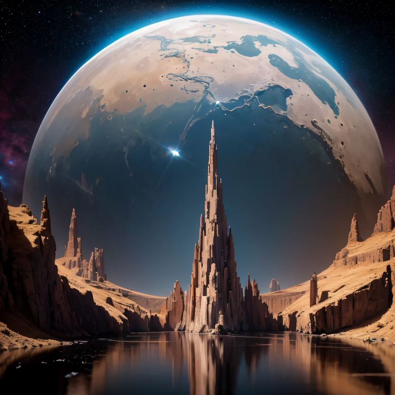 The Great Rift Valley region of the Mo River alluvial plain of Mars，Rock Sugar Onyx Nuclear Power Command Gunship Platinum Cruiser Taxue Red Marble Glow Gunboat Space Station 1:3 Models，mid day，Cyberpunk art of a，Rembrandt light，Detail portrayal，macro shot，surface reflection，high definition detail，Dingdall effect，Light and shadow intensification，The light shines，particle fx，3D modeling，Surface reflected light，detail-rich，Onyx crewneck gunboat