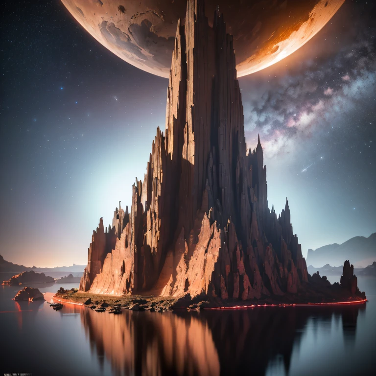 The Great Rift Valley region of the Mo River alluvial plain of Mars，Rock Sugar Onyx Nuclear Power Command Gunship Platinum Cruiser Taxue Red Marble Glow Gunboat Space Station 1:3 Models，mid day，Cyberpunk art of a，Rembrandt light，Detail portrayal，macro shot，surface reflection，high definition detail，Dingdall effect，Light and shadow intensification，The light shines，particle fx，3D modeling，Surface reflected light，detail-rich，Onyx crewneck gunboat