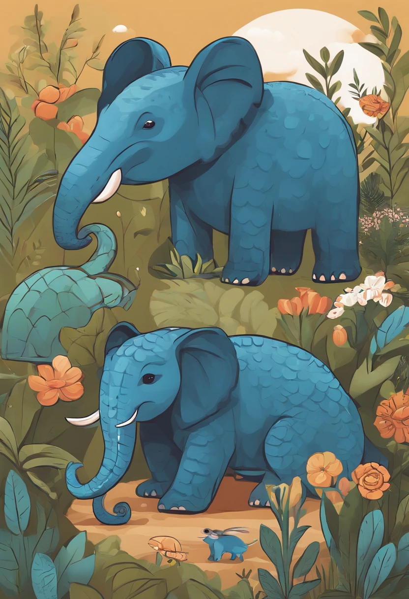 There are many different cute cartoon animals, Elefantes, Crocodilos, Rabbits and other animal patterns in this photo, fofo, Hand-drawn illustrations, colorido, Wang Chen, Crocodilo Loki, capa de arte, ƒ5.6,🦩🪐🐞👩🏻🦳; 🌞🌄 , code, 🪔 🎨 metaverse
