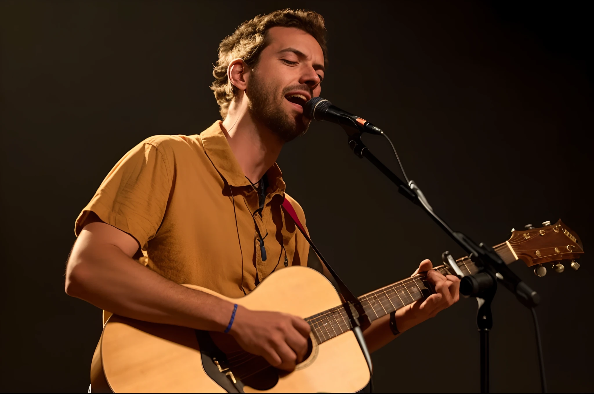 homem com uma guitarra e microfone cantando em um microfone, Rosto claro de Julian Lage, alessandro bavari, Duncan Fegredo, simone graci, taken in the early 2020s, Raphael Lecoste, Pablo Oliveira, Cedric Peyranavernay, Joel Torres, diego fernandez, Alex Miranda, Album art