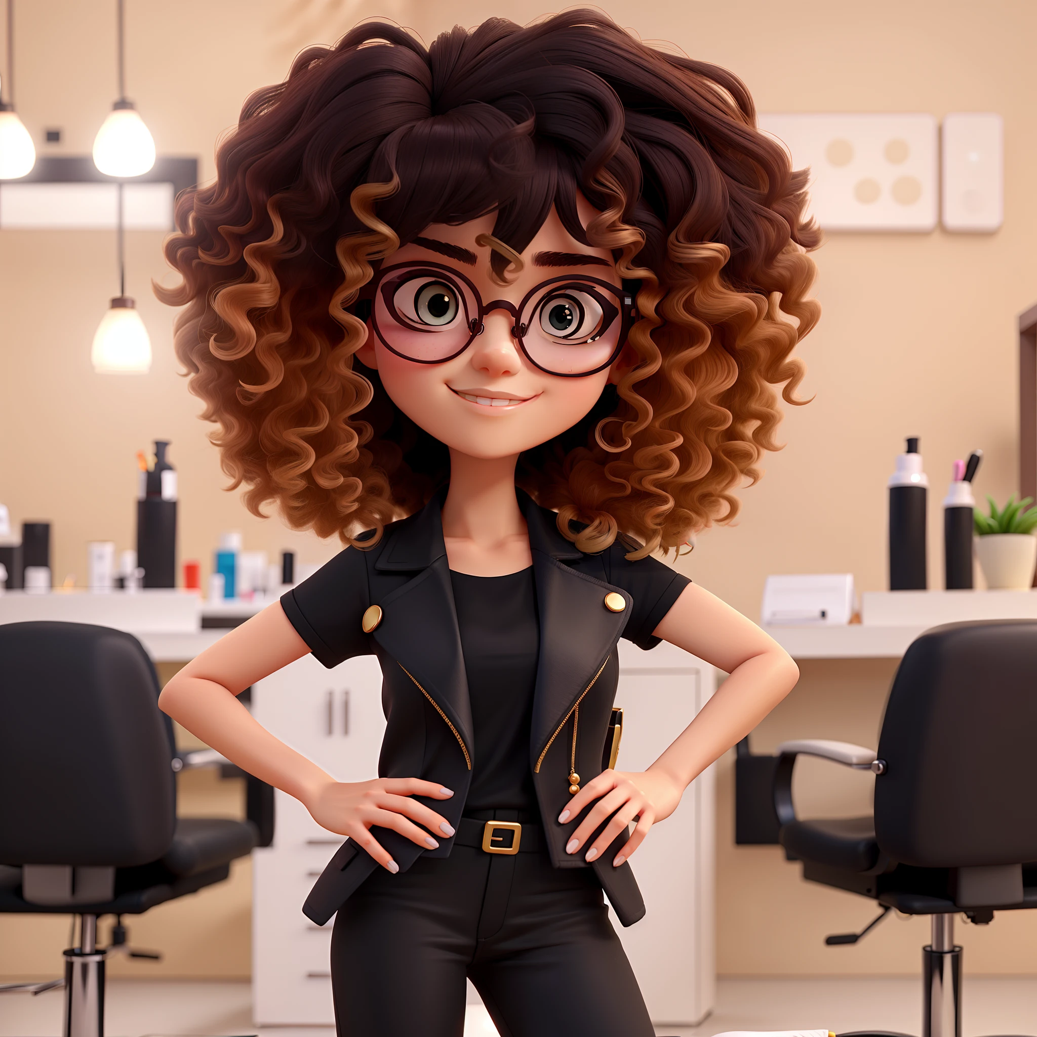 Manicurist attending in beauty salon, Wearing golden round glasses