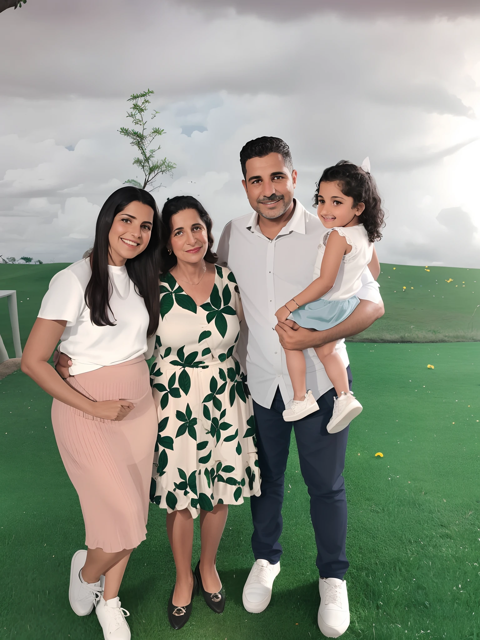 Araffe family posing for a photo in a park with a tree, 3 5 year brazilian mother, Happy family, Family photo, Directed by: Nandor Soldier, julia fuentes, Directed by: David Ruby, by Amelia Peláez, Directed by: Olivia Peguero, imagem de perfil, Directed by: Fernando Gerassi, Postagem 4k, 4 k post