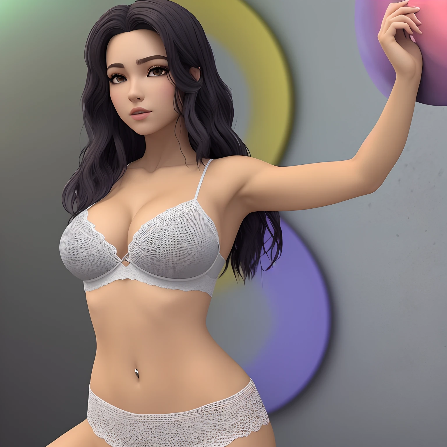 (master part),((Alta qualidade d)),(melhor bonito:1.2),(obra de arte de um),((Face estereoscópica 3D)),8k,(Disney),Uma com um rosto bonito,Cabelo longos e liso amarelo,olhos azuis, olhando para o viewer , blush fraco,Usando um top de renda, corpo inteiro, realista