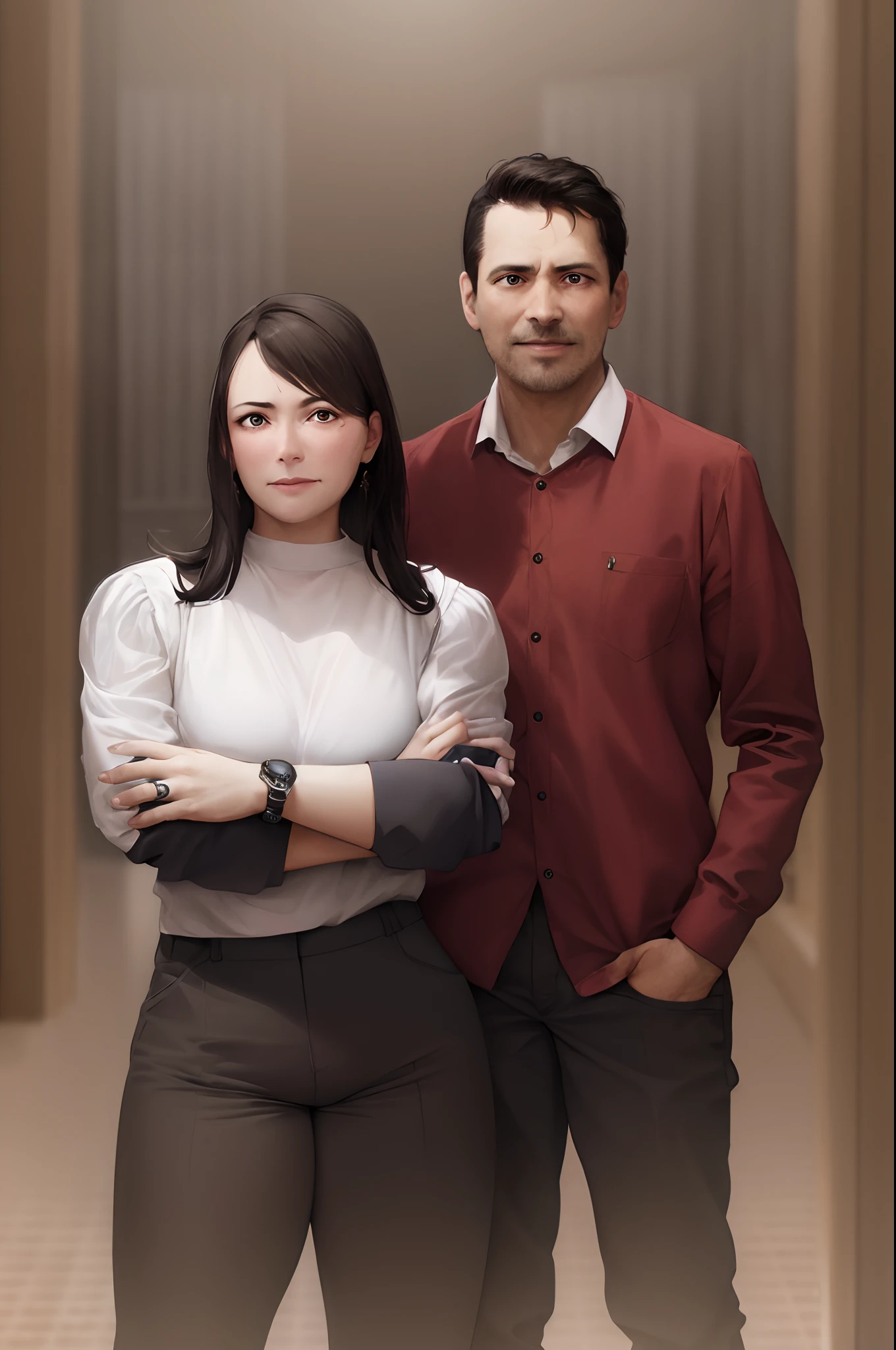 Man and woman standing next to each other with arms crossed, Retrato de duas pessoas, Ayanamikodon e Irakli Nadar, Directed by: Alejandro Obregon, Directed by: Pedro Álvarez Castelló, imagem de perfil, foto retrato, retrato promocional, Directed by: Edward Avedisian, Directed by: Hugo Sanchez Bonilla, Directed by: Mathias Kollros