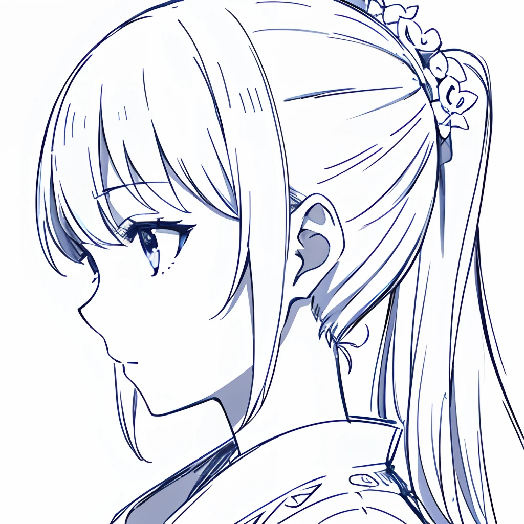 masutepiece, Acura, 1girl in, Solo, Hanfu, bow hair, profile portrait closeup, Flower line drawing background, White background, monochromes, Line drawing, ((sketch))