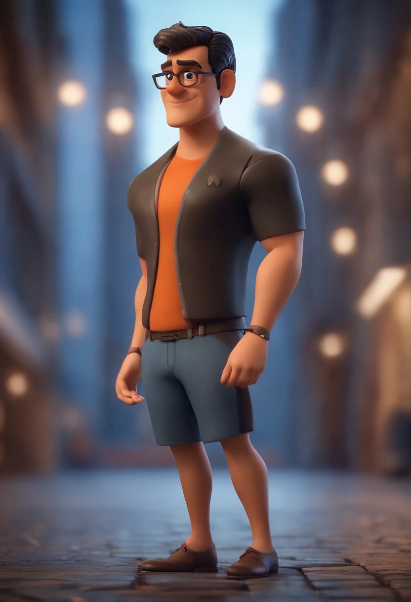 personagem dos desenhos animados de um homem com uma camisa azul, Black Hair Low Animation Character, Caractere estilizado, animation style rendering, 3D estilizado, Arnold Maya render, 3 d render stylized, toon render keyshot, Personagem 3D, Personagem 3D, 3d rendering stylized, 3 d character render, personagem de desenho animado, Personagem de close up, Pose de personagem,  (Estilo Pixar) (master part:1.2) (Bokeh) (best quality) (pele detalhada) (textura detalhada) (8k) (argila) (Cinematic lighting) (foco nítido