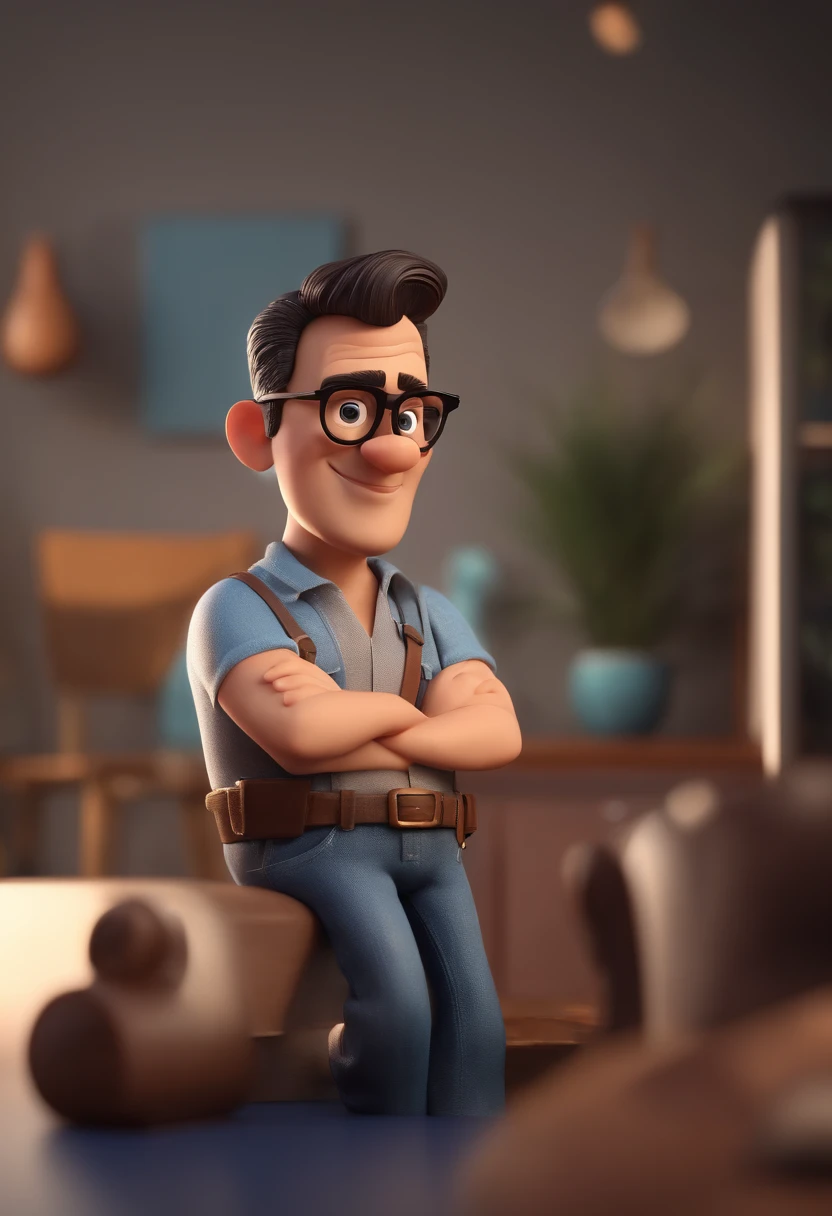 Cartoon character of a man with black glasses and a blue shirt, animation character, Caractere estilizado, animation style rendering, 3D estilizado, Arnold Maya render, 3 d render stylized, toon render keyshot, Personagem 3D, Personagem 3D, 3d rendering stylized, 3 d character render, personagem de desenho animado, Personagem de close up, Pose de personagem, (Estilo Pixar) (master part:1.2) (Bokeh) (best quality) (pele detalhada) (textura detalhada) (8k) (argila) (Cinematic lighting) (foco nítido