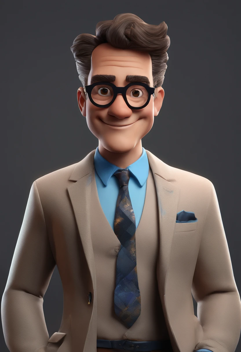 Cartoon character of a man with black glasses and a blue shirt, animation character, Caractere estilizado, animation style rendering, 3D estilizado, Arnold Maya render, 3 d render stylized, toon render keyshot, Personagem 3D, Personagem 3D, 3d rendering stylized, 3 d character render, personagem de desenho animado, Personagem de close up, Pose de personagem,  (Estilo Pixar) (master part:1.2) (Bokeh) (best quality) (pele detalhada) (textura detalhada) (8k) (argila) (Cinematic lighting) (foco nítido