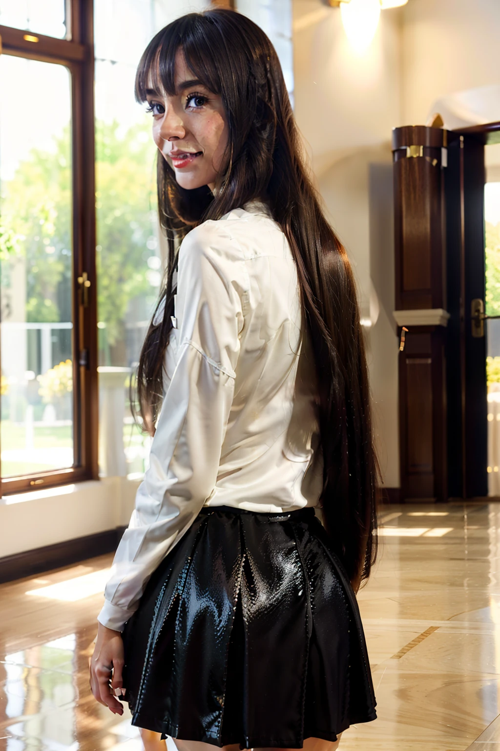 elaina,elaina\(long_sleeved_shirt\),elaina\(skirt\), (masterpiece:1.6, best quality), shiny hair, long hair, shiny , happy,indoors,depth of field,