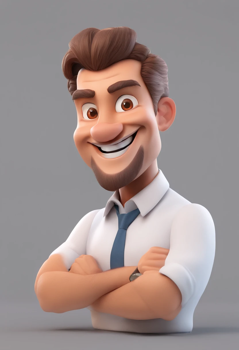 Smiling Man Illustration, sorriso insano, Homem de pele marrom com um sorriso gigante, happily smiling at the camera, sorriso atrevido, he's smiling, sorriso muito grande, Macho sorridente, foto de perfil headshot, rindo sorriso enorme, desenhando no estilo de Arte 3D, c4d, fundo de cor branco puro, estilo disney, estilo pixar render ilustracao Super Detalhe, 8k
