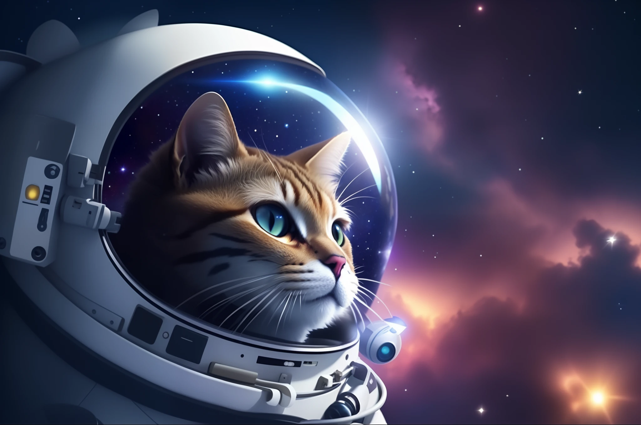 Araffe's cat in a spacesuit looking at the camera, gato espacial, gato astronautaa, cat in space, Gato convoca uma nave espacial, kittens in outer space, gato do vazio, Planeta dos Gatos, astronauta, gato invocando uma nave espacial, cosmonauta, em traje espacial, !!!! Gato!!!!, com um traje espacial ligado