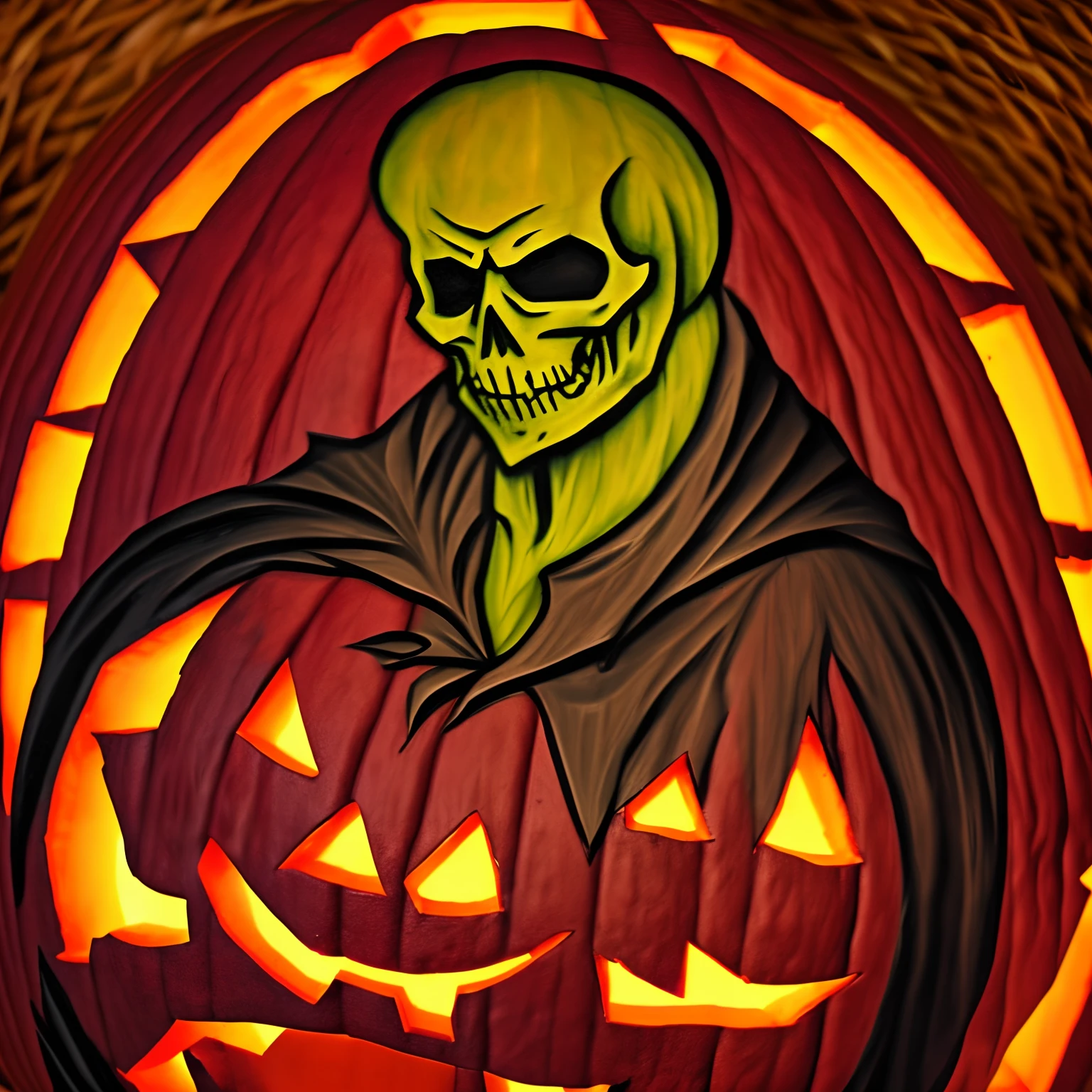 In a medieval Halloween background there is a male vampire who hands a carved Halloween pumpkin. --auto --s2