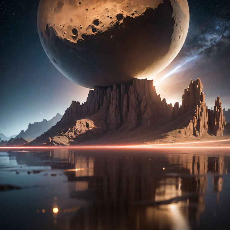 The Great Rift Valley region of the Mo River alluvial plain of Mars，Rock Sugar Onyx Nuclear Power Command Gunship Platinum Cruiser Taxue Red Marble Glow Gunboat Space Station 1:3 Models，mid day，Cyberpunk art of a，Rembrandt light，Detail portrayal，macro shot，surface reflection，high definition detail，Dingdall effect，Light and shadow intensification，The light shines，particle fx，3D modeling，Surface reflected light，detail-rich，Onyx crewneck gunboat