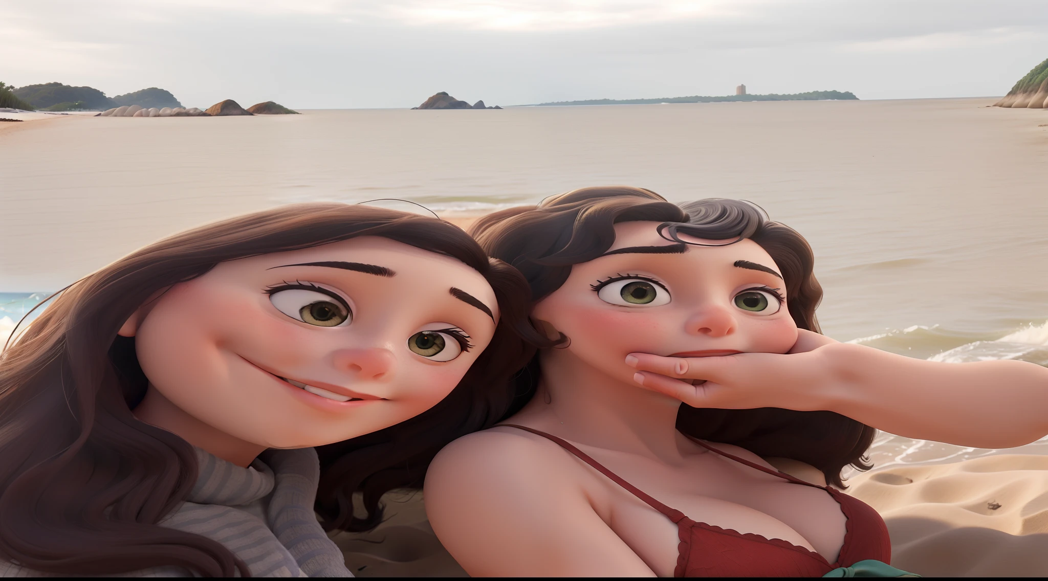Obra-prima, de melhor qualidade, Mother and daughter on the beach