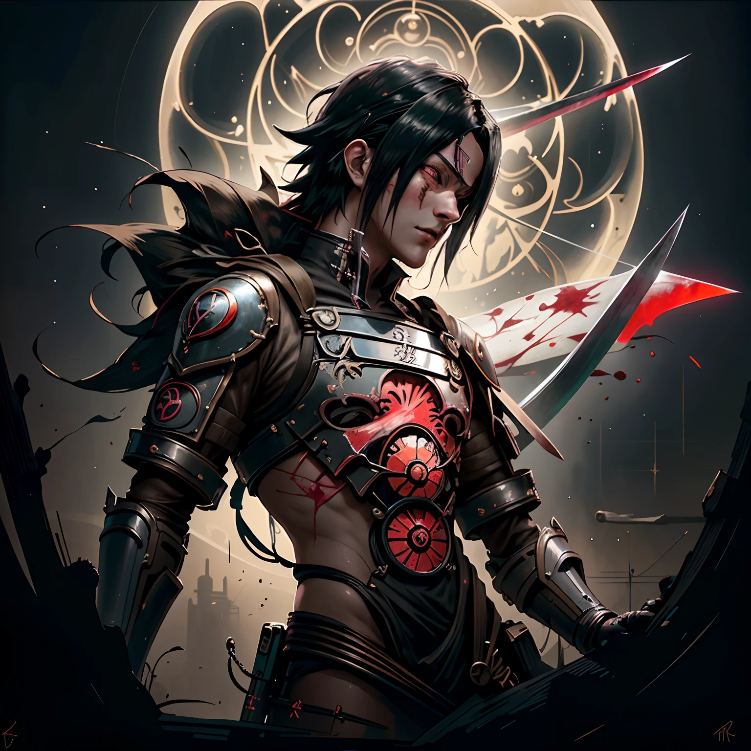 (master part,
trabalho profissional,
Concedido), (((Sasuke Uchiha Akatsuki with his sword dripping blood on his blade)))
ultra realistic illustration,
Centrado,
tiro no meio,
vista frontal de corpo inteiro,
looking-into-camera,
menino 12 anos/o,
dynamic pose,
brown hair, olhos de sarja,
Expressivo,
in space,
Cores vibrantes ultra detalhadas do museu steampunk criam um hype realista cor splash art,
Unrealistic minimalism with octane rendering creates depth of field with bokeh. Estilo: Uma escultura feita com bronze,
using a combination of traditional techniques and 3D modeling,
(Ultra Detalhado,
Detalhe mais fino,
intrincado),
(Epic composition,
epic proportion,
epic fantasy),
Cinematic lighting,
Volumetric lighting,
studio lighting,
Neon light,
global ilumination,
(profundidade de campo:0.4,
blur,