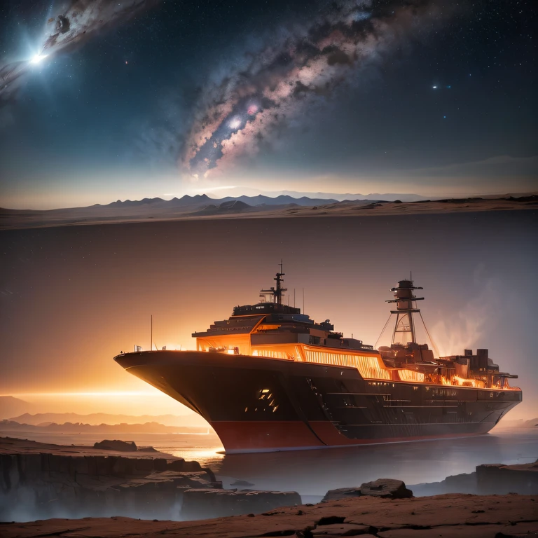 The Great Rift Valley region of the Mo River alluvial plain of Mars，Rock Sugar Onyx Nuclear Power Command Gunship Platinum Cruiser Taxue Red Marble Glow Gunboat Space Station 1:3 Models，mid day，Cyberpunk art of a，Rembrandt light，Detail portrayal，macro shot，surface reflection，high definition detail，Dingdall effect，Light and shadow intensification，The light shines，particle fx，3D modeling，Surface reflected light，detail-rich，Onyx crewneck gunboat
